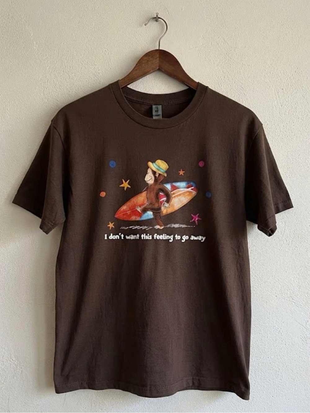 Gildan Brown Surfing Monkey Graphic Tee | Unisex Shirt